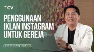 Man in white jacket presenting Instagram advertising strategies for churches, with colorful background and laptop in view.