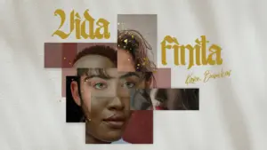 Collage of diverse portraits with gold text "Vida Finita" highlighting artistic expression and cultural themes.