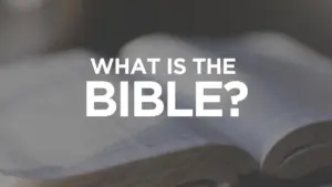 Open Bible with text, "What is the Bible?" emphasizing inquiry and exploration of biblical teachings.