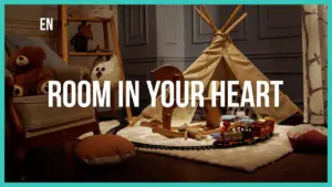 Cozy playroom with a teepee, plush toys, and a toy train on a rug, creating a warm, inviting space for children.