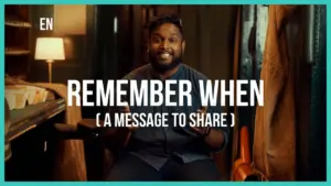 Smiling man sharing a heartfelt message in a cozy setting, with the text "Remember When" prominently displayed.