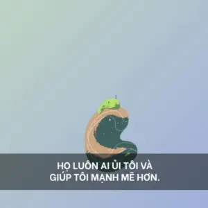 Illustration of a green frog on a colorful abstract background with Vietnamese text about support and strength.