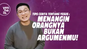 Man smiling in front of purple background, sharing tips about Jesus: winning hearts, not arguments.