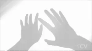 Two hands reaching towards each other, creating soft shadows against a bright, light background.