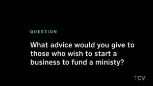 Text on a black background asking for advice on starting a business to fund a ministry. Engaging and thought-provoking question.