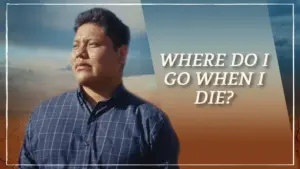 Man pondering life and death against a scenic backdrop with the text "Where Do I Go When I Die?" prominently displayed.