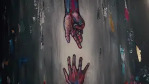 Vibrant artwork depicting two hands reaching towards each other, symbolizing connection and unity against a textured backdrop.