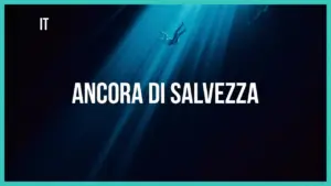 Dramatic underwater scene featuring the text "Ancora di Salvezza" in bold, illuminated by beams of light.