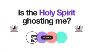 Text graphic asking if the Holy Spirit is ghosting, with playful emojis and colorful circular elements in the design.