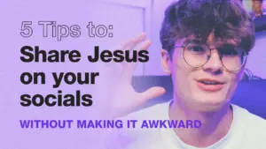 Young man with glasses gesturing while sharing tips on how to share Jesus on social media without awkwardness.