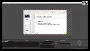 Presentation slide featuring tools for online ministry, including Facebook Live and Zoom for engaging audiences.