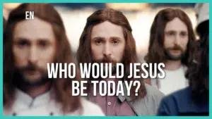 Three modern portrayals of Jesus with long hair, exploring the question of his identity in today's world.