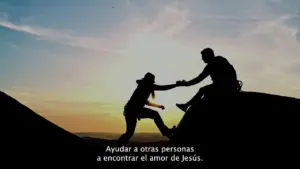 Silhouettes of climbers reaching out to help each other against a sunset backdrop, symbolizing support and faith.