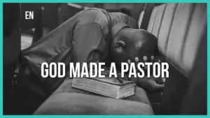 A man praying on a church bench with a Bible, conveying deep reflection and spiritual commitment.