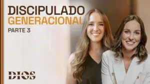 Two confident women smiling, promoting a video series titled "Discipulado Generacional Parte 3" with modern graphics.