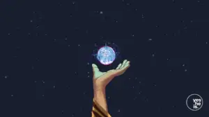 A hand reaches out to a glowing crystal ball against a starry night sky, symbolizing power and discovery.