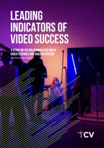 Cover of a study on video success indicators, featuring a vibrant purple background and visual elements related to video production.