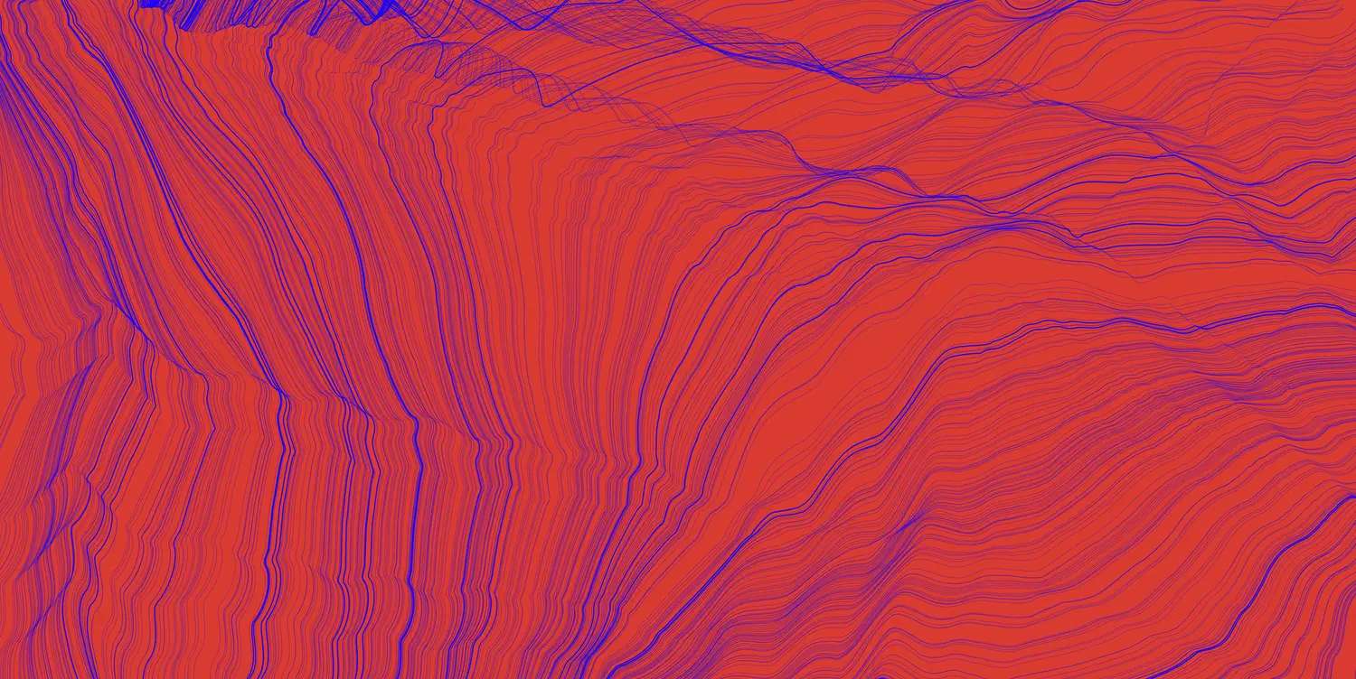 Colorful abstract pattern with flowing lines in vibrant orange and blue, creating a dynamic visual texture.