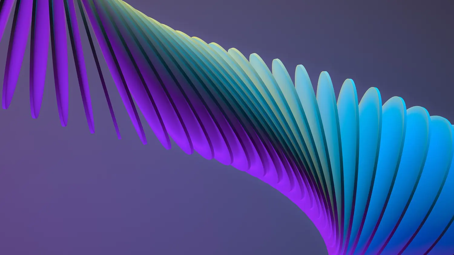 Colorful wave of overlapping, curved shapes in purple and blue against a soft gradient background.